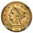 $2.50 Liberty Gold Quarter Eagle MS-65 NGC/PCGS
