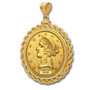 $2.50 Liberty Gold Quarter Eagle Pendant (Rope-ScrewTop Bezel)