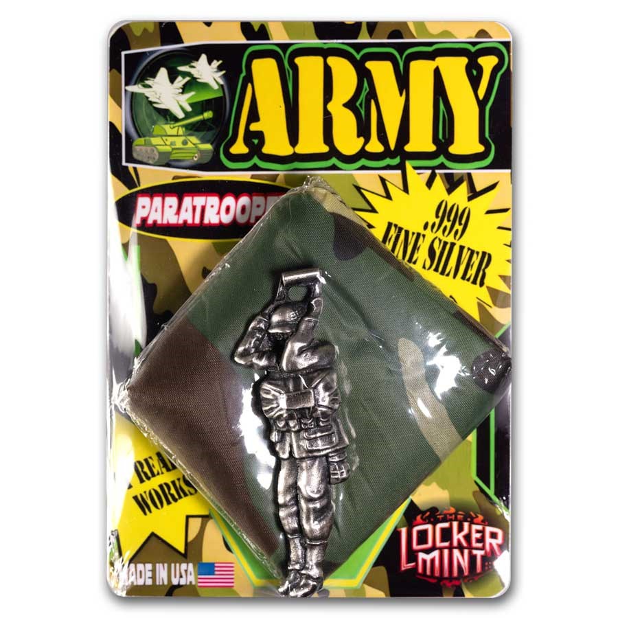 2.6 oz Hand Poured Silver - Paratrooper w/ parachute (COA)