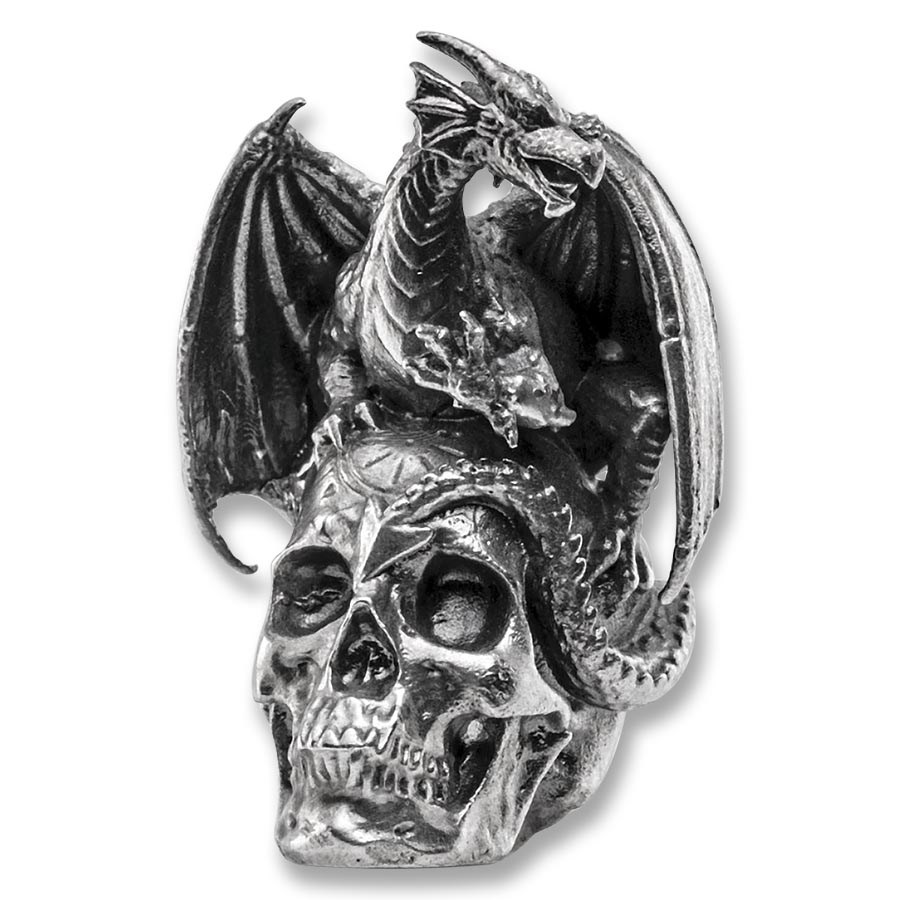 2.9 oz Silver Hand Poured Statue - Dragon on Skull V2