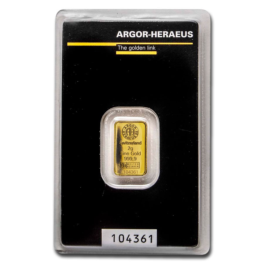 2 gram Gold Bar - Argor-Heraeus KineBar Design (In Assay)