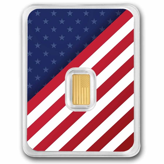 2 gram Gold Bar - United States Flag & Statue of Liberty