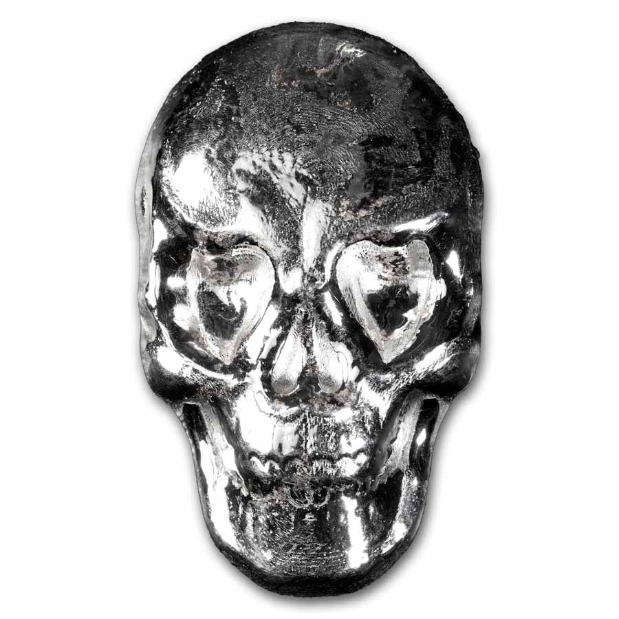 2 oz Cast-Poured Silver - Glossy Love Skull (Bunker Bullion)