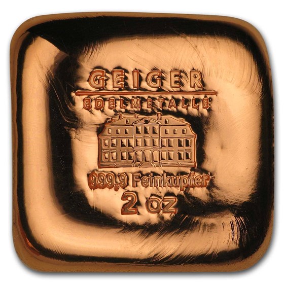 2 oz Copper Square - Geiger (Poured, .9999 Fine) 2 oz Copper Square - Geiger (Poured, .9999 Fine)