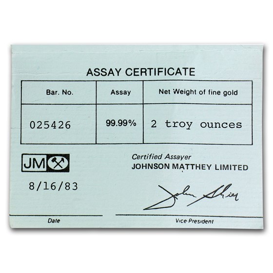 Buy 2 oz Gold Bar - Johnson Matthey (w/Assay Card) | APMEX