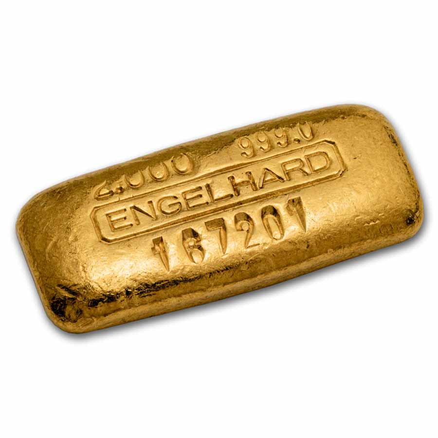 Buy 2 oz Gold Cast-Poured Bar - Engelhard (Serial #, .999+
