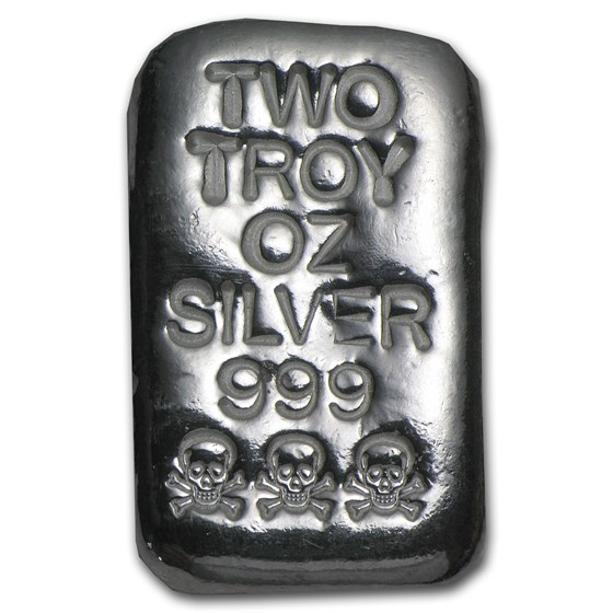 2 oz Hand Poured Silver Bar - Triple Stamp Skull & Bones 2 oz Hand Poured Silver Bar - Triple Stamp Skull & Bones