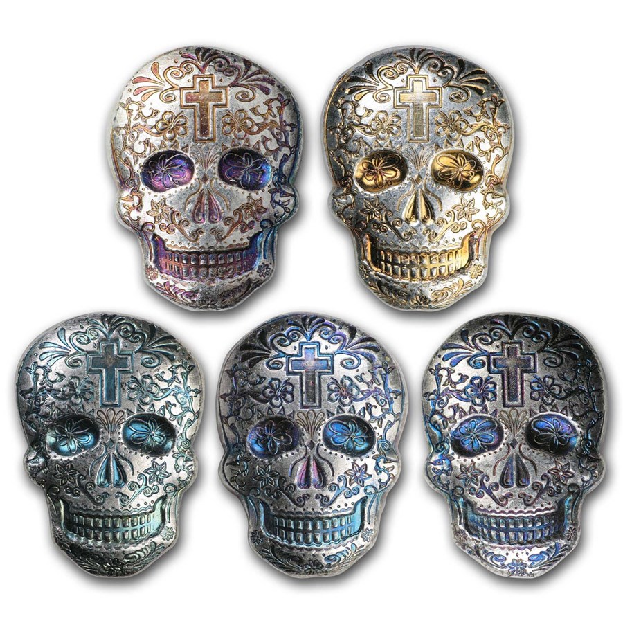 2 oz Hand Poured Silver Skull - Day of the Dead: Cross
