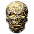 2 oz Hand Poured Silver Skull - Day of the Dead: Gold Sunflower