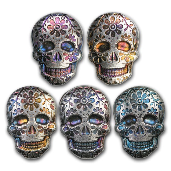 2 oz Hand Poured Silver Skull - Day of the Dead: Marigold