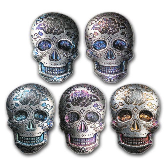 2 oz Hand Poured Silver Skull - Day of the Dead: Rose 2 oz Hand Poured Silver Skull - Day of the Dead: Rose