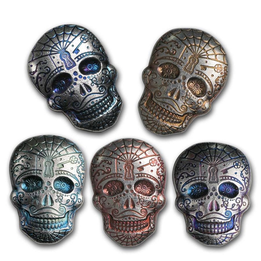 2 oz Hand Poured Silver Skull - Day of the Dead: Spiderweb
