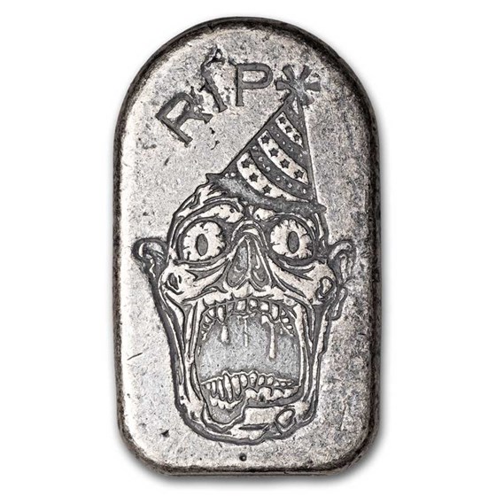 2 oz Hand Poured Silver - Zombie Tombstone (w/Bag) 2 oz Hand Poured Silver - Zombie Tombstone (w/Bag)