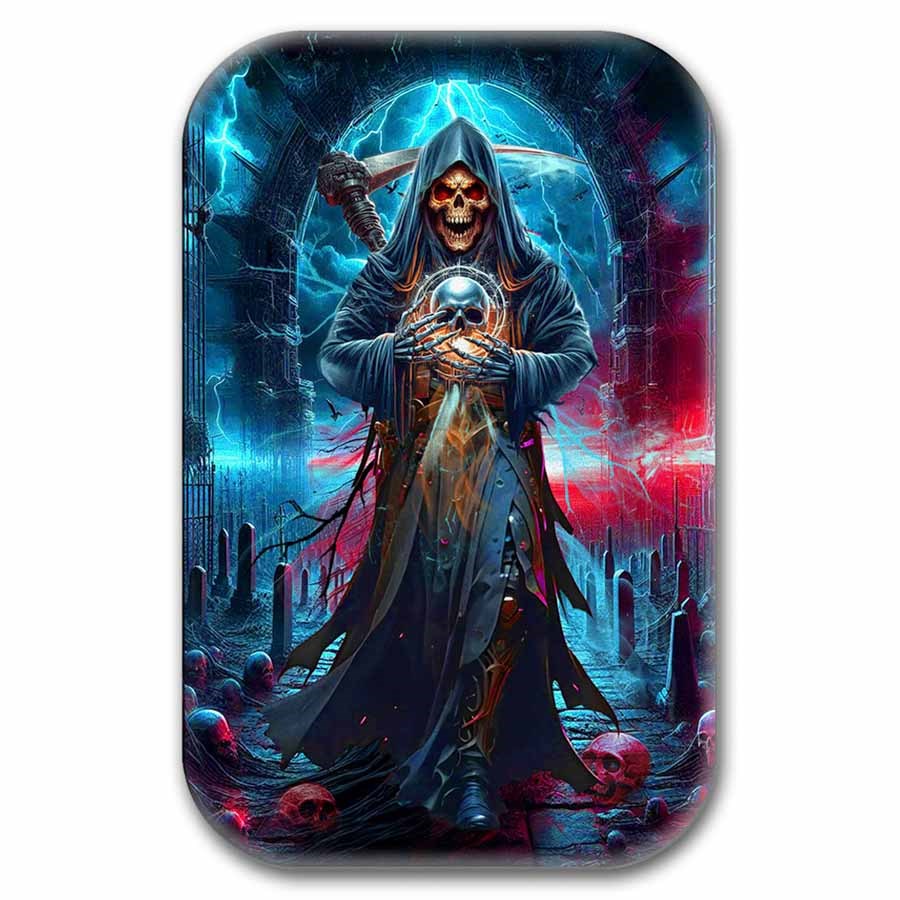 2 oz Premium Cast Antique Silver Bar - Grim Reaper II
