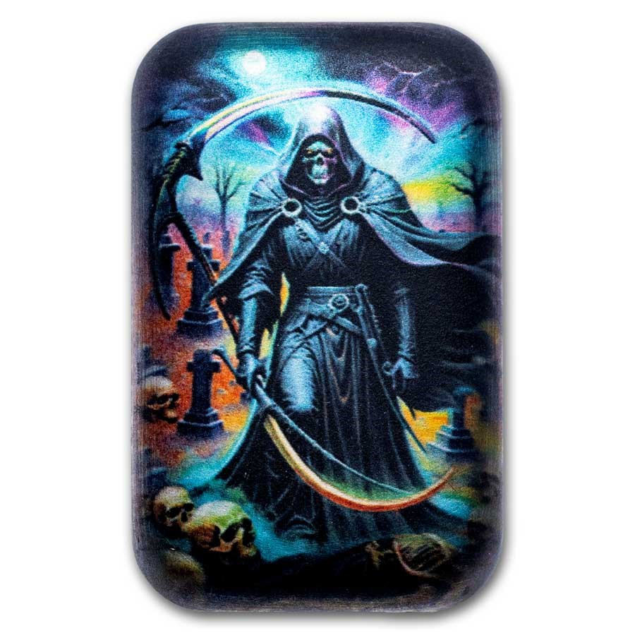 2 oz Premium Cast Antique Silver Bar - Grim Reaper