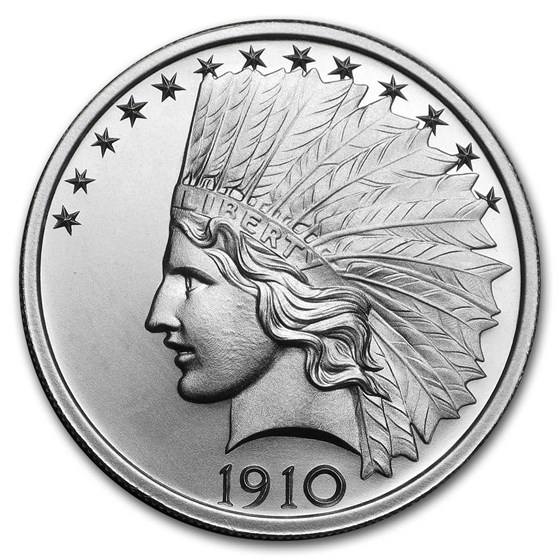 2 oz Silver High Relief Round - $10 Indian 2 oz Silver High Relief Round - $10 Indian