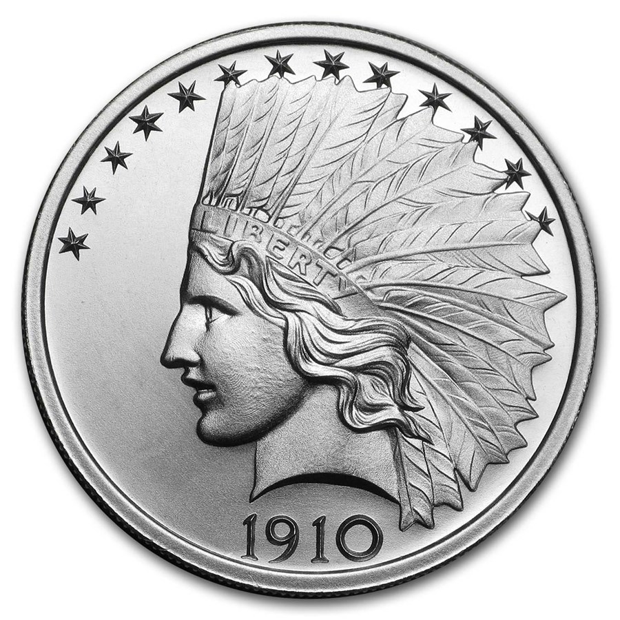2 oz Silver High Relief Round - $10 Indian
