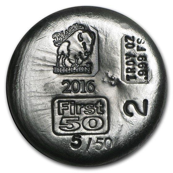 2 oz Silver Round - Bison Bullion (1st 50 Issued, Serial #5) 2 oz Silver Round - Bison Bullion (1st 50 Issued, Serial #5)
