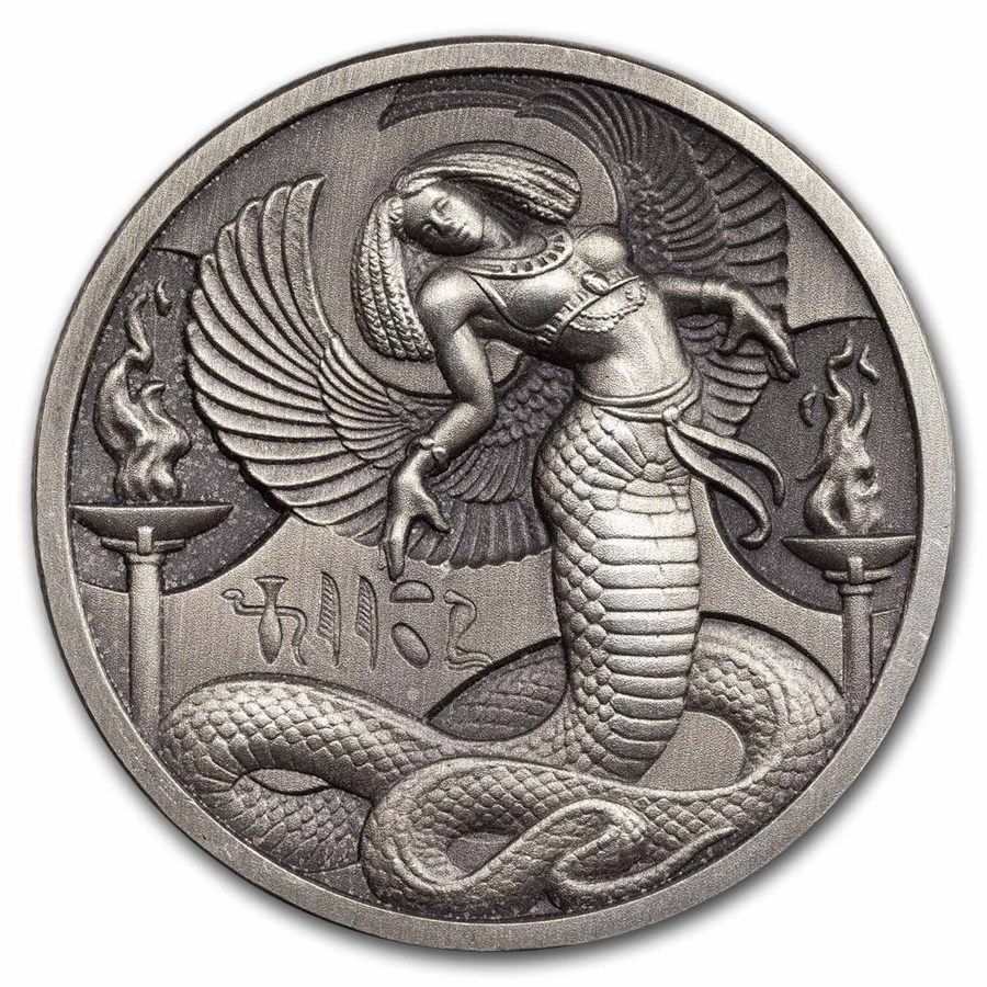 2 oz Silver UHR Round - Egyptian Gods Series: Wadjet (Antiqued)