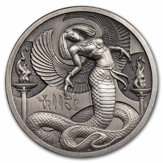 2 oz Silver UHR Round - Egyptian Gods Series: Wadjet (Antiqued) 2 oz Silver UHR Round - Egyptian Gods Series: Wadjet (Antiqued)