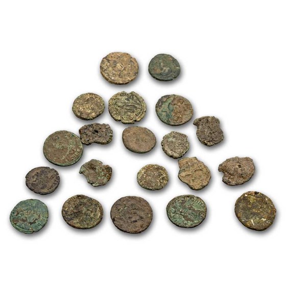 Roman Shell Coin 20 Ancient Roman Coins in Red Velvet Pouch