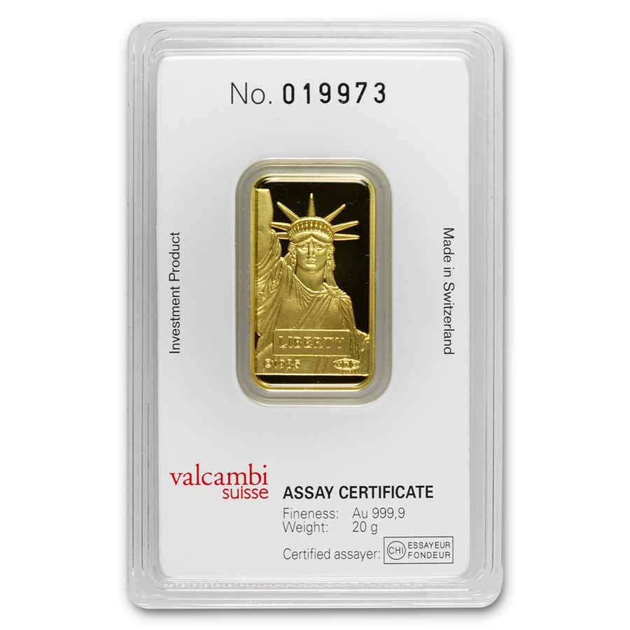 20 gram Gold Bar - Credit Suisse Statue of Liberty (New Assay)