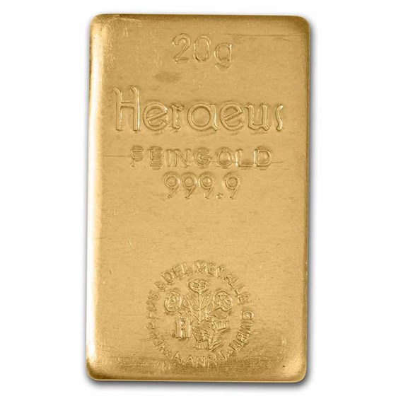 20 gram Gold Bar - Heraeus (Hanau, Germany, w/Flower) 20 gram Gold Bar - Heraeus (Hanau, Germany, w/Flower)