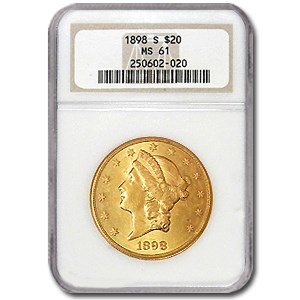 $20 Liberty Gold Double Eagle MS-61 NGC (1800s S-Mint)
