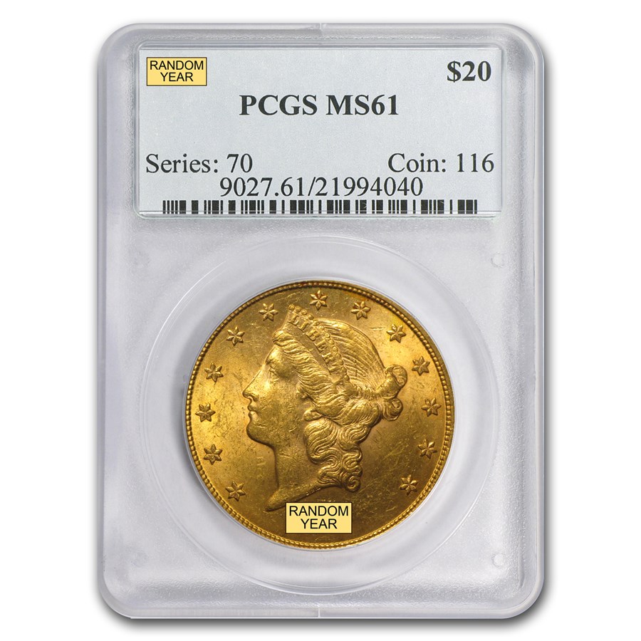 $20 Liberty Gold Double Eagle MS-61 PCGS (Random)