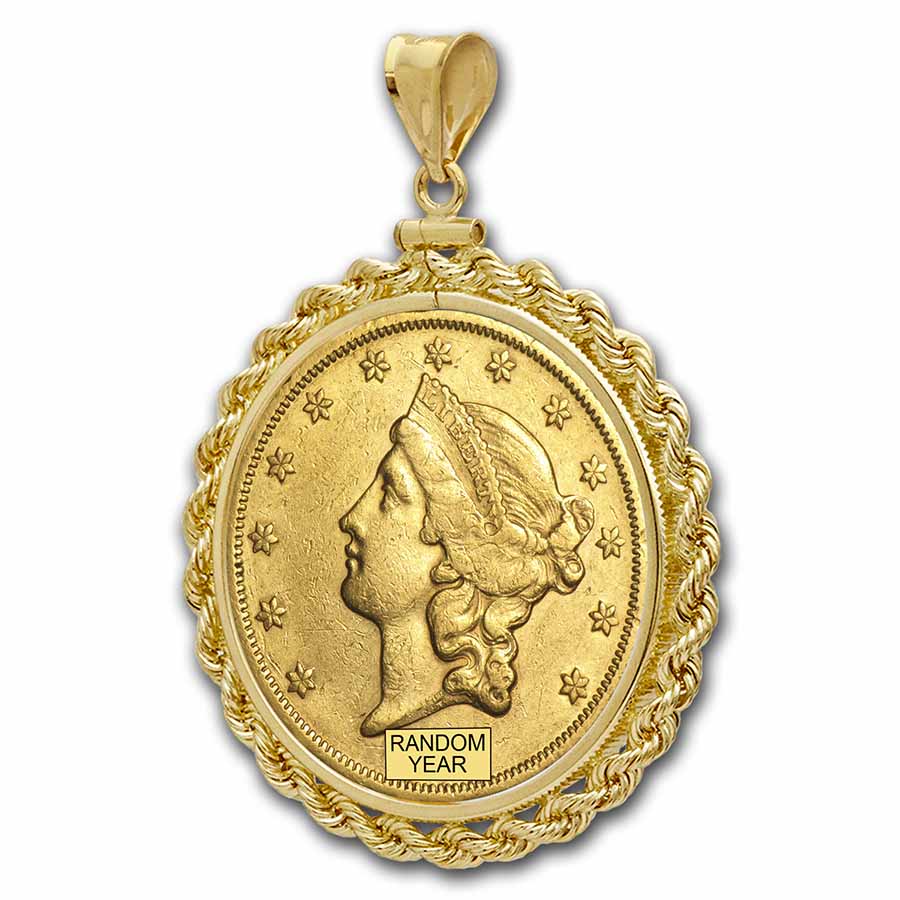 $20 Liberty Gold Double Eagle Pendant Rope-ScrewTop Bezel US Mint