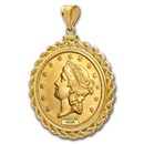 $20 Liberty Gold Double Eagle Pendant (Rope-ScrewTop Bezel)