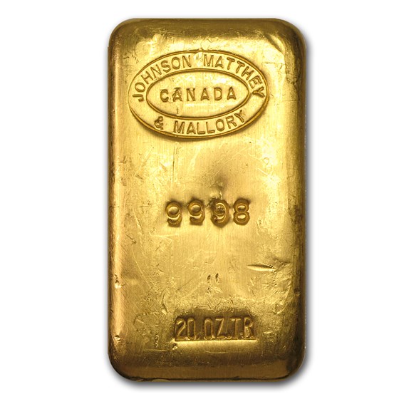 Buy 20 oz Gold Bar Johnson Matthey & Mallory (Poured, 999.8 Fine) APMEX