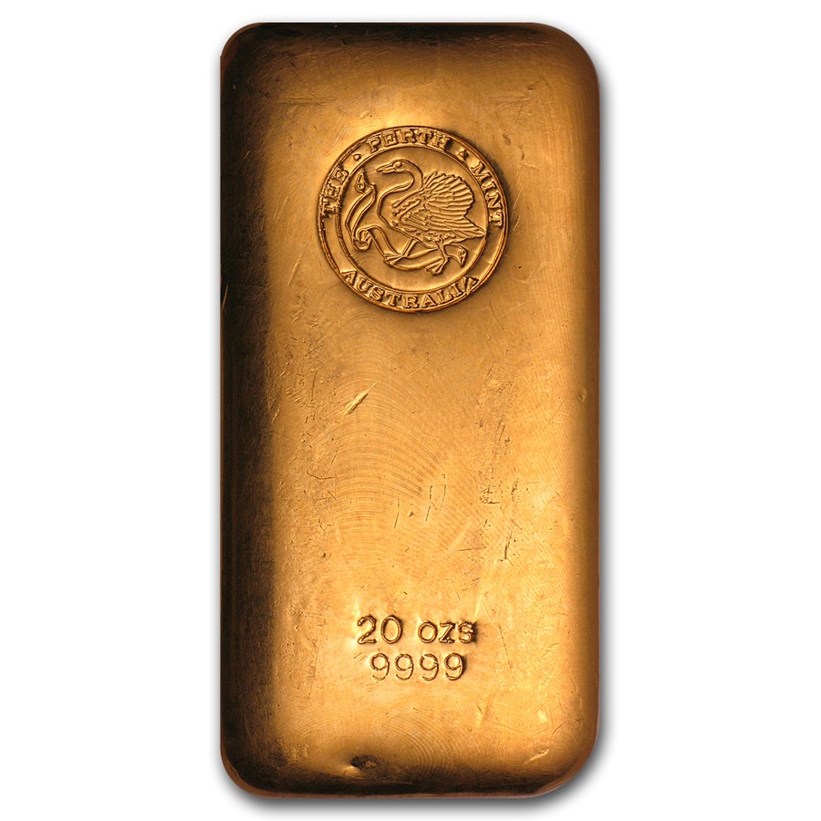 Buy 20 oz Gold Bar Perth Mint (Poured, Old Style Swan) APMEX