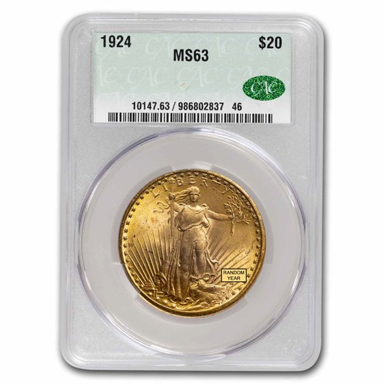 $20 St Gaudens Gold Double Eagle MS-63 CACG (Random) $20 St Gaudens Gold Double Eagle MS-63 CACG (Random)