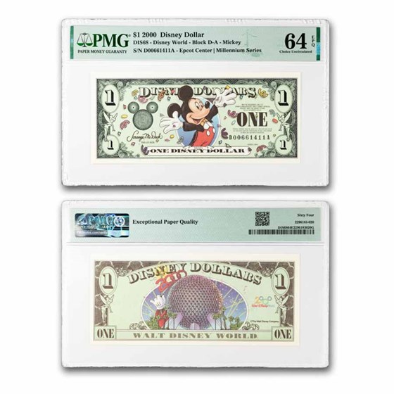 2000 $1.00 Disney Epcot Mickey Mouse CU-64 EPQ PMG (DIS#68)