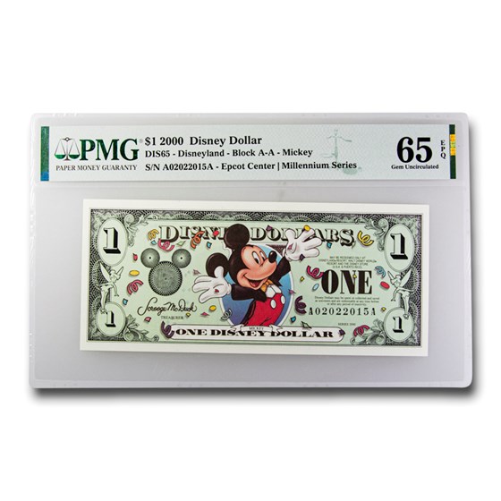 2000 $1.00 Disney Epcot Mickey Mouse CU-65 EPQ PMG 2000 $1.00 Disney Epcot Mickey Mouse CU-65 EPQ PMG