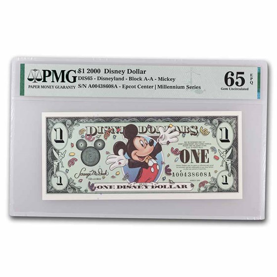 2000 $1 (AA) Millenium Mickey (DIS#65) PMG-65 EPQ 2000 $1 (AA) Millenium Mickey (DIS#65) PMG-65 EPQ