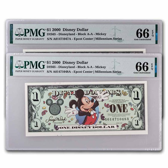 2000 $1 (AA) Millenium Mickey (DIS#65) PMG-66 EPQ (2 Consec) 2000 $1 (AA) Millenium Mickey (DIS#65) PMG-66 EPQ (2 Consec)