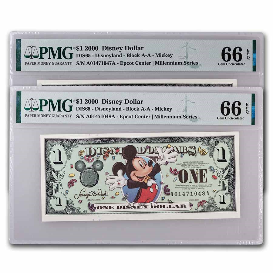 2000 $1 (AA) Millenium Mickey (DIS#65) PMG-66 EPQ (2 Consec)