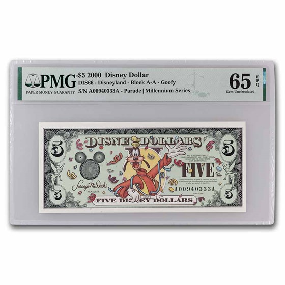 2000 $5.00 (AA) Millenium Goofy CU-65 EPQ PMG (DIS#66) 2000 $5.00 (AA) Millenium Goofy CU-65 EPQ PMG (DIS#66)