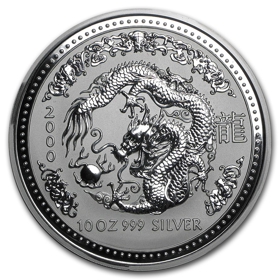 2000 AUS 10 oz Silver Lunar Year of the Dragon BU