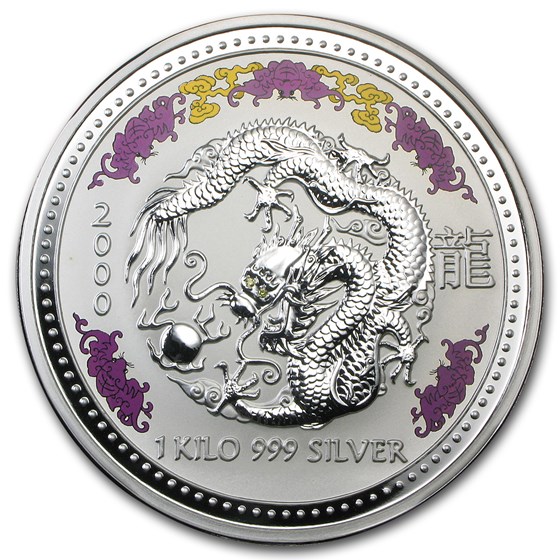 2000 Australia 1 kilo Silver Dragon BU (Diamond Eyes, Coin Only) 2000 Australia 1 kilo Silver Dragon BU (Diamond Eyes, Coin Only)