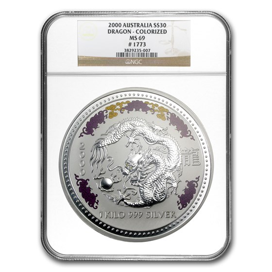2000 Australia 1 kilo Silver Dragon MS-69 NGC (Diamond Eye) 2000 Australia 1 kilo Silver Dragon MS-69 NGC (Diamond Eye)