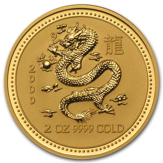 2000 Australia 2 oz Gold Lunar Dragon BU (Series I)