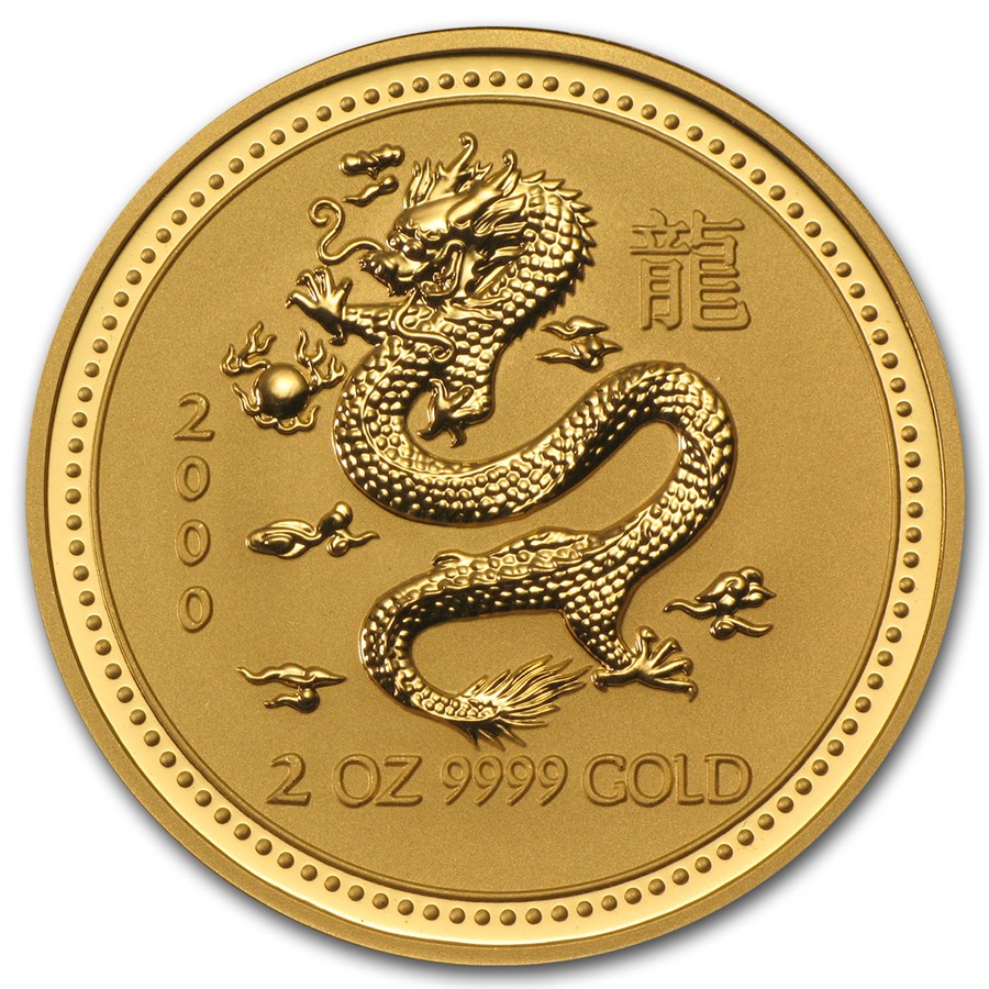 2000 Australia 2 oz Gold Lunar Dragon BU (Series I)