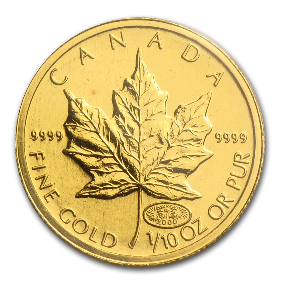 2000 Canada 1/10 oz Gold Maple Leaf BU (Oval 2000 Privy Mark)