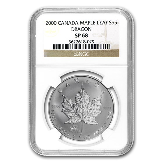2000 Canada 1 oz Silver Maple Leaf Dragon Privy SP-68 NGC 2000 Canada 1 oz Silver Maple Leaf Dragon Privy SP-68 NGC
