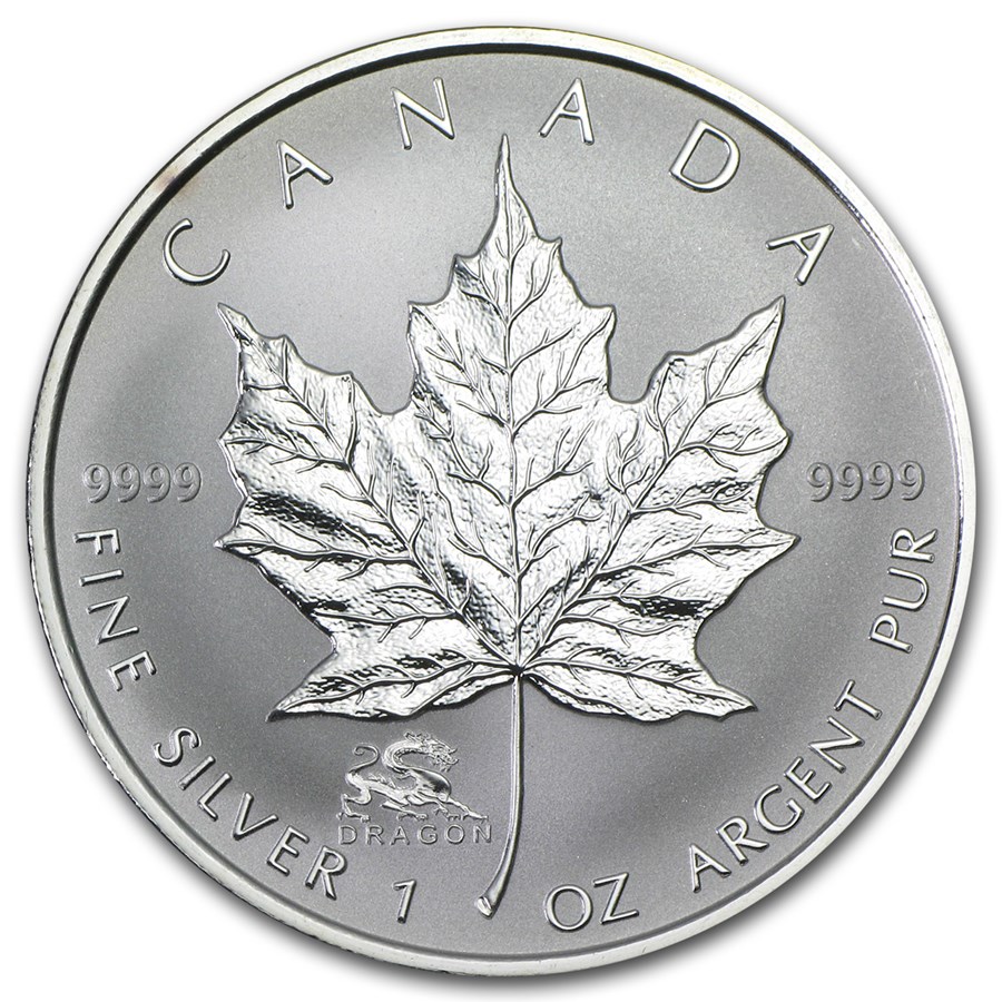 2000 Canada 1 oz Silver Maple Leaf Lunar Dragon Privy