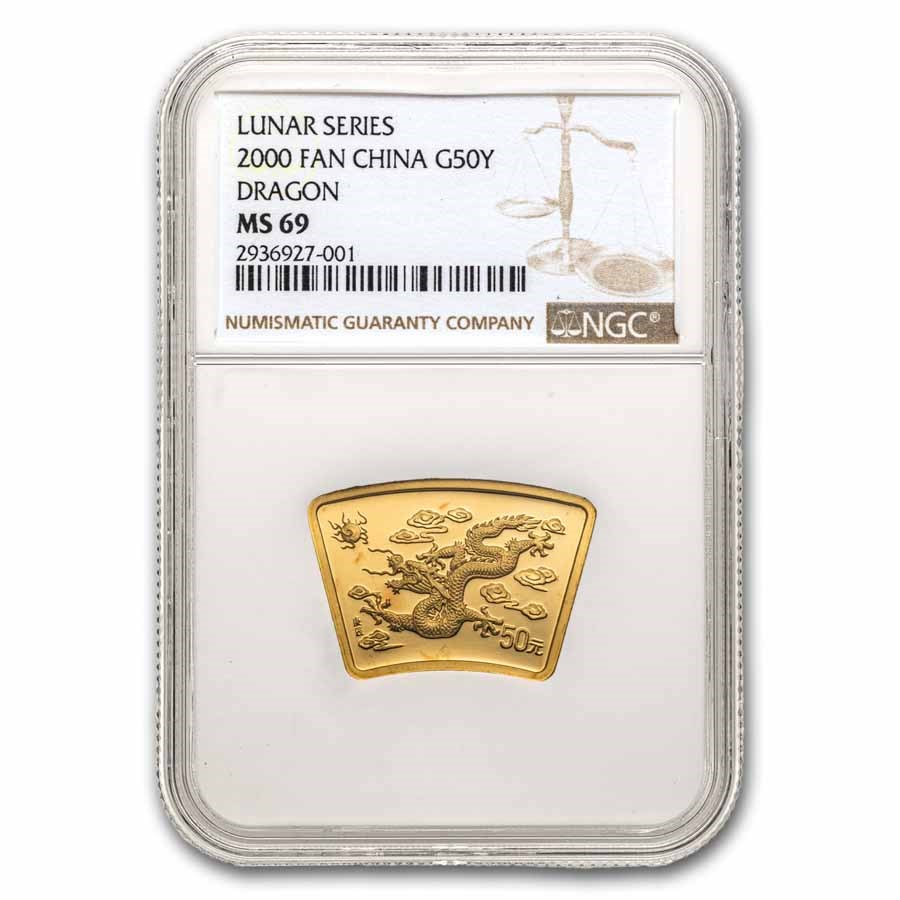2000 China 1/2 oz Gold Year of the Dragon Fan MS-69 NGC