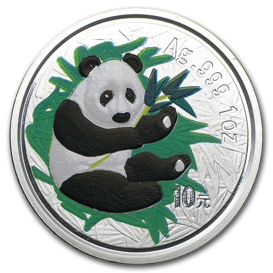 2000 China 1 oz Silver Panda Frosted BU (Colorized, In Capsule)